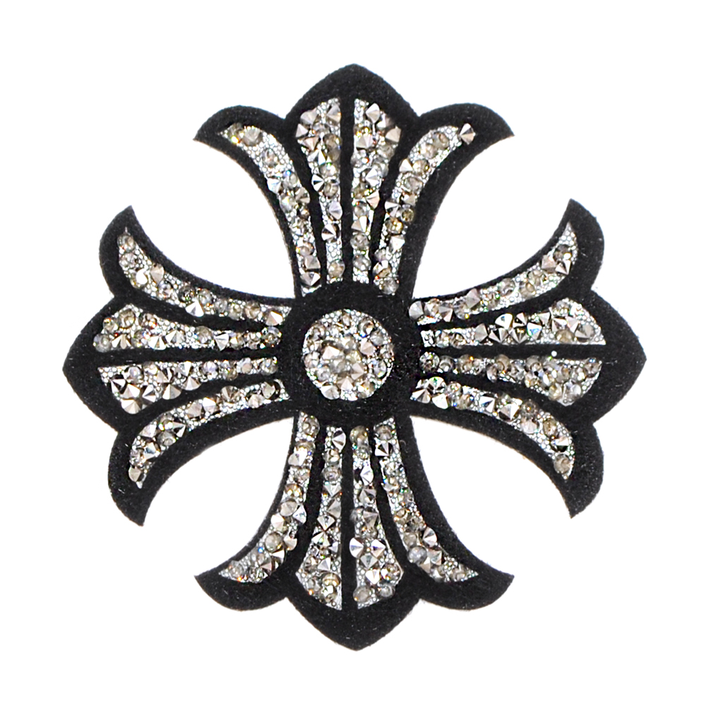 Аппликация клеевая войлок Крест 8см черный, белые камни, шт. Аппликации клеевые Тканевые