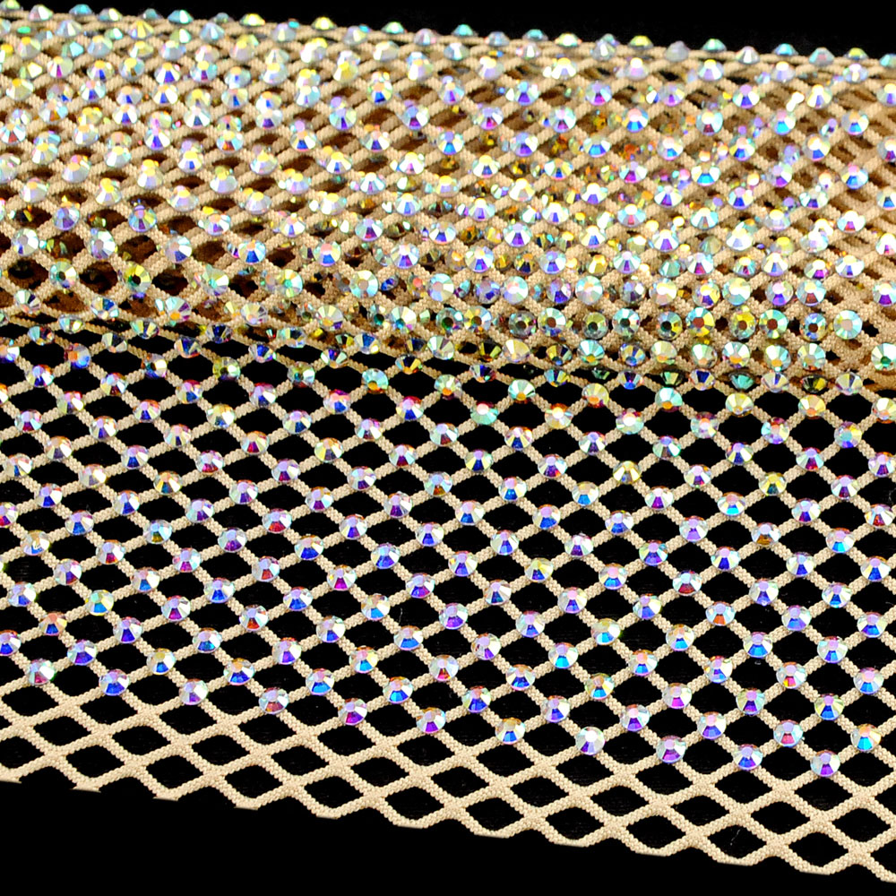 Сеть со стразами SS12, 36*36см бежевый, crystal AB, шт. Сеть со стразами