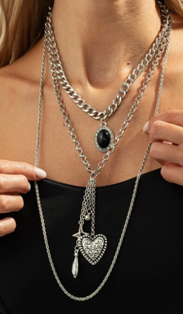 Украшение на шею Колье Сердце, 37*48*72см, никель, черный, шт. Украшения