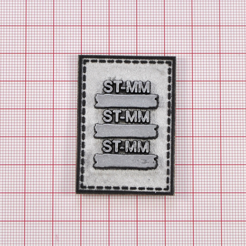 Лейба кожзам ST-MM, 3,5*5см, черная обводка, серебро, серый фон, шт. Лейба Кожзам