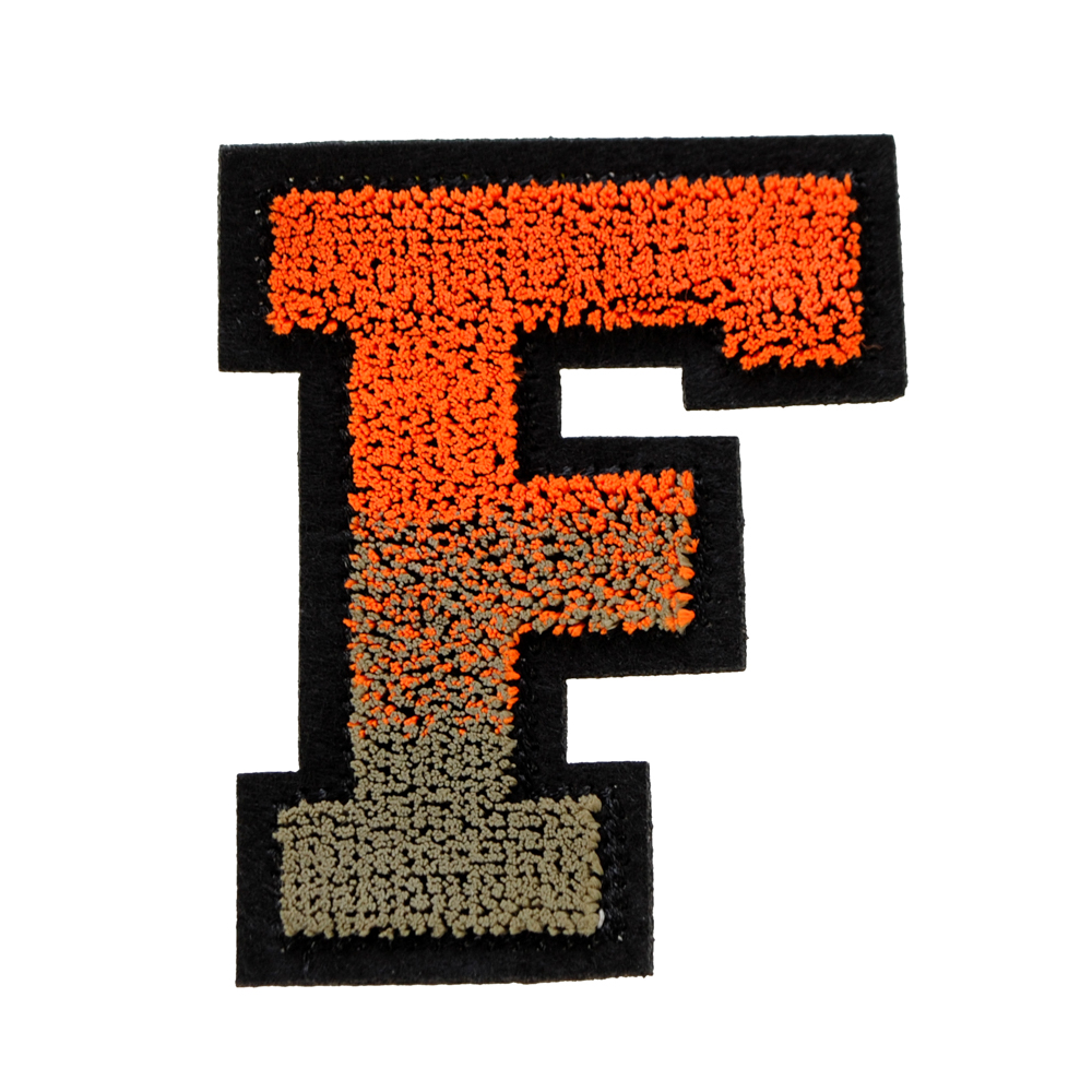 Нашивка махровая Буква "F", 6,9*5,5см, оранжевый, черный, серый, шт. Нашивка Махровая