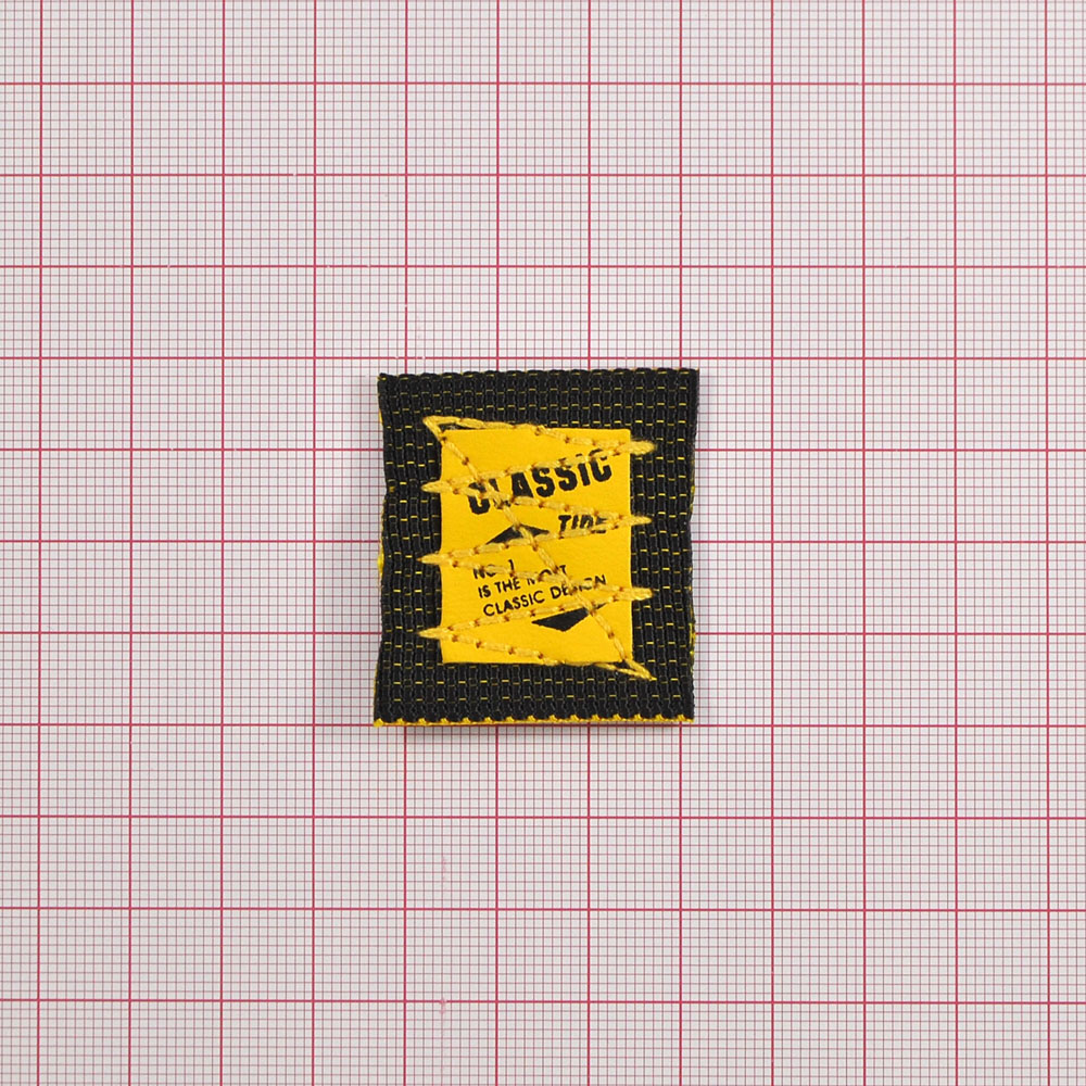 Лейба тканевая Classic со строчкой, 3,5*4см, черный, желтый, шт. Лейба Ткань