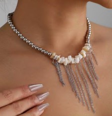 Ожерелье с подвеской, 39+5см, серебро, белый, бусины, камни, шт. Украшения