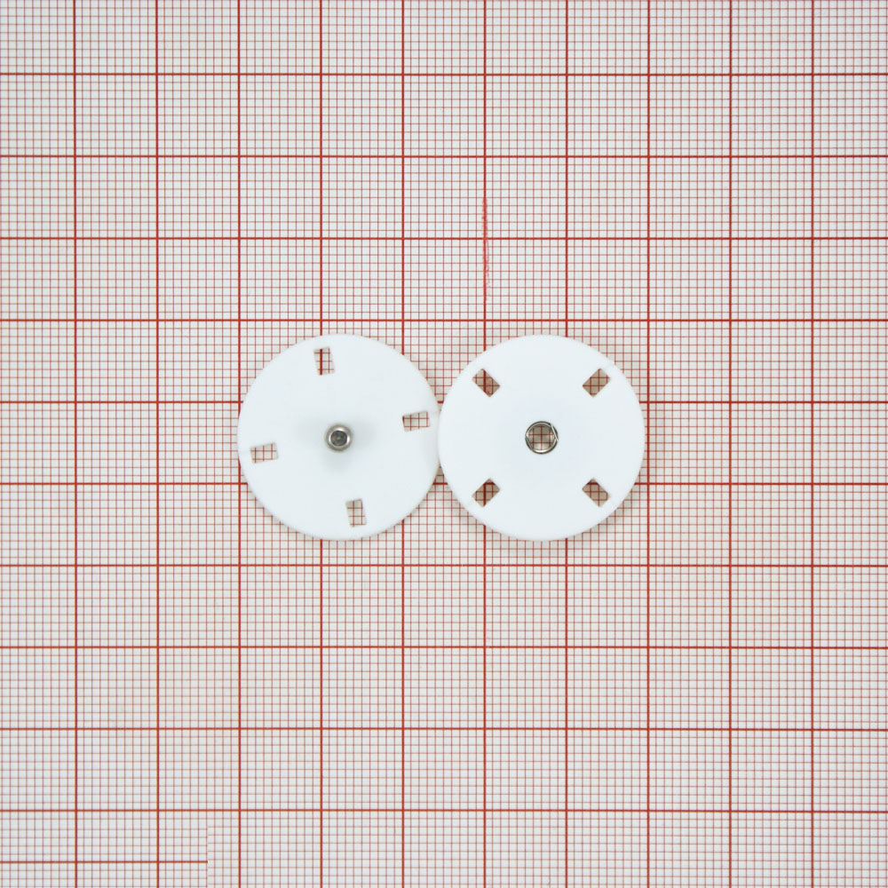 Кнопка пришивная потайная пластик Круг, 25мм 2 части белая, nikel, шт. Кнопка пришивная потайная