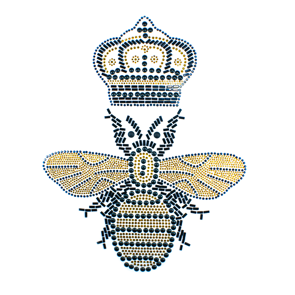 Термоаппликация из страз Пчела и корона 24,4*30,3см, золото, черный, шт. Термоаппликации Рисунки из страз