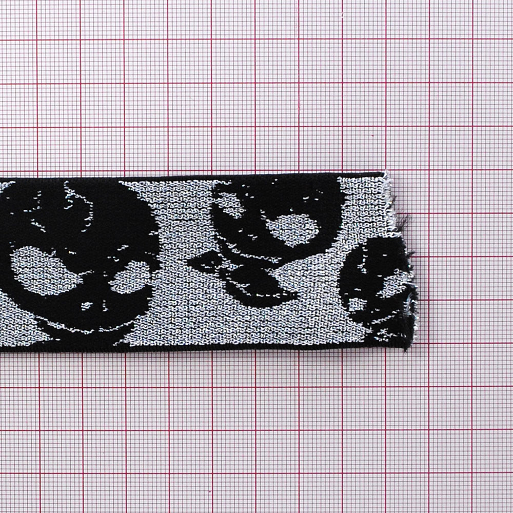 Резинка люрекс Призрак 4см, черный, серебряный люрекс, 50ярд. Резинка