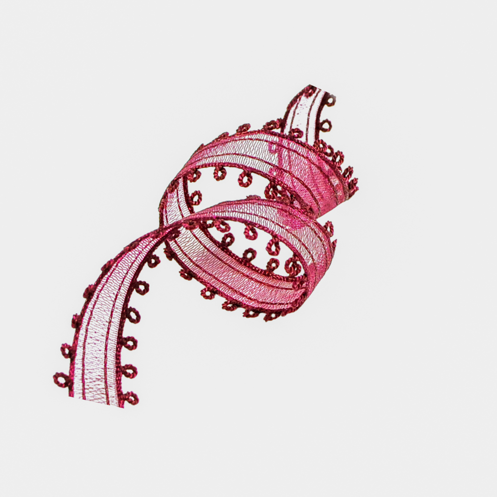 Тесьма органза с петельками 2,5см бордовый, 100ярд. Тесьма