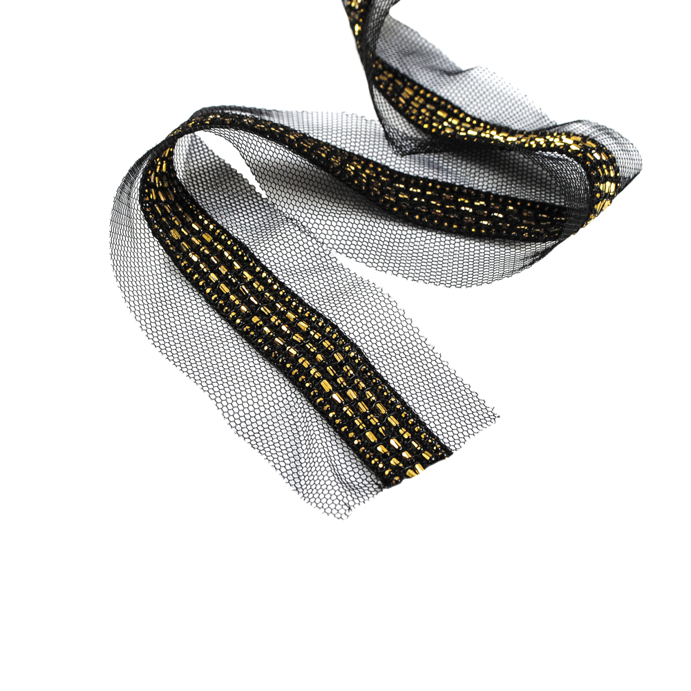 Тесьма Цепи 4см черный, золотые цепи, 48 ярд. Тесьма