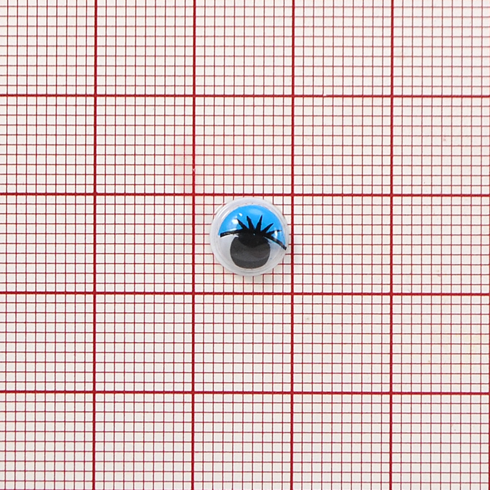 Глаз F-03, 8мм, белый, голубые реснички, подвижный черный зрачок, 1тыс.шт. Глазики F