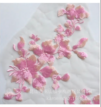 Аппликация вышивка с пайетками Цветы, 29*13см, розовый, шт. Аппликации Пришивные Цветы Банты