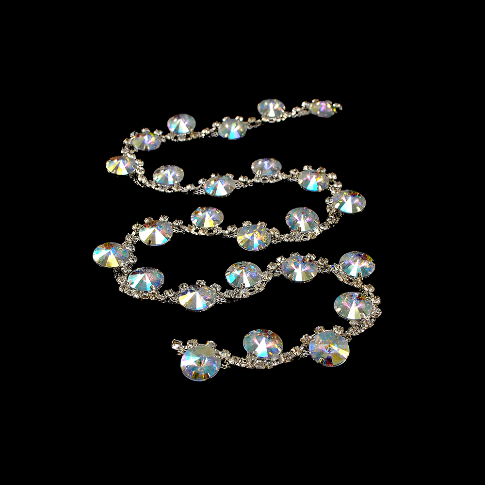 Тесьма стразы А024 из камней, NIKEL, ярд. Тесьма из страз