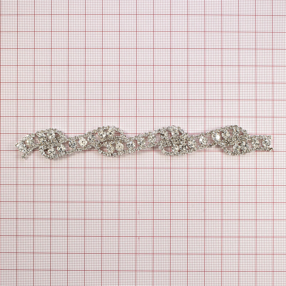 Тесьма стразы Серпантин 1,7см, никель, белый, ярд. Тесьма из страз