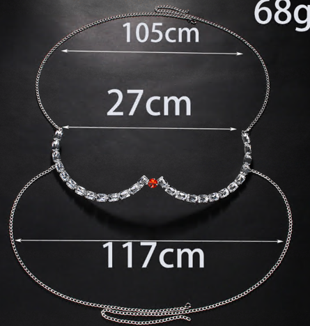 Цепочка для тела (поддержка груди), цепи 105 и 117см, никель, белые, красные, камни, шт. Украшения