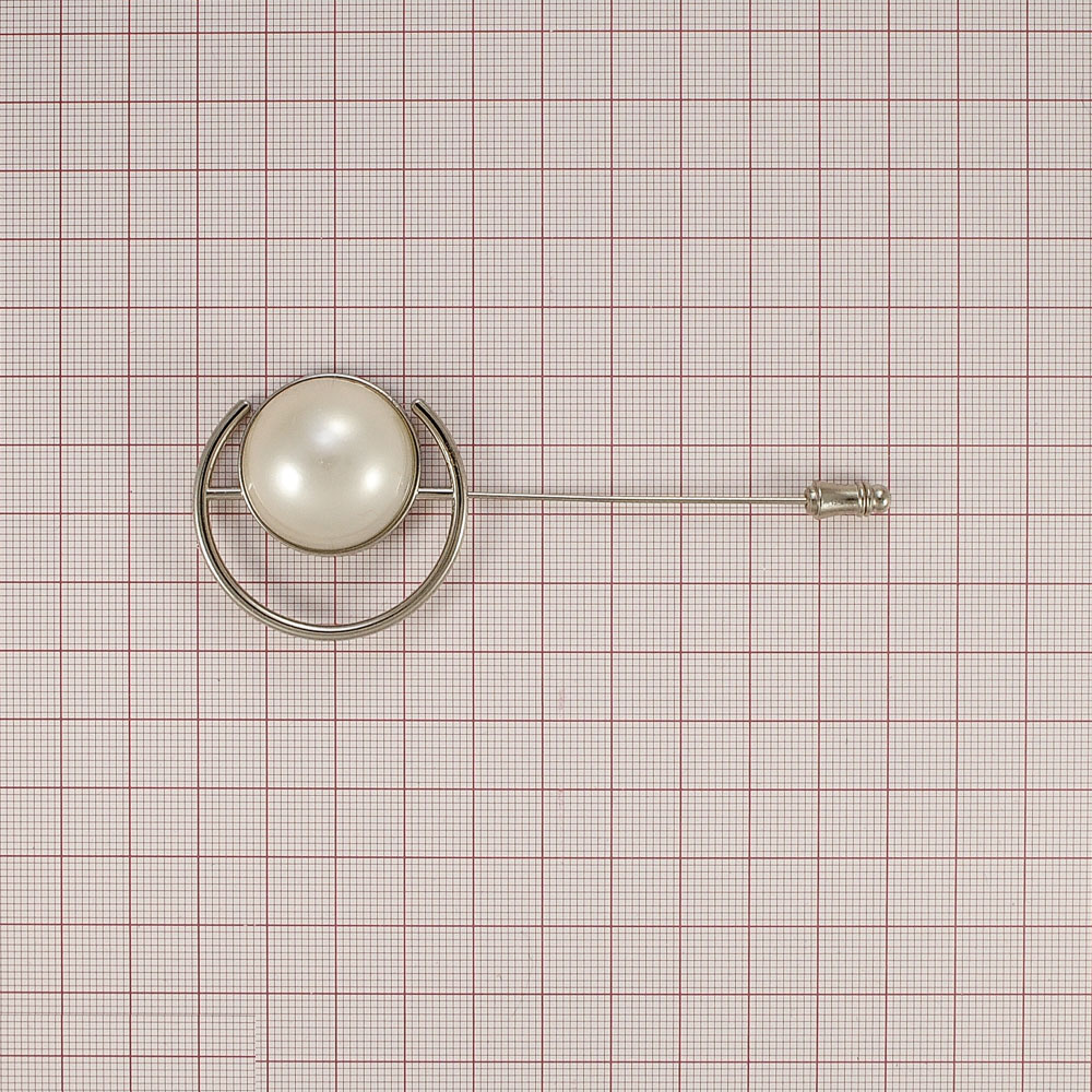 Булавка Жемчуг в полукруге 9*4см nickel и белый жемчуг, шт. Булавки