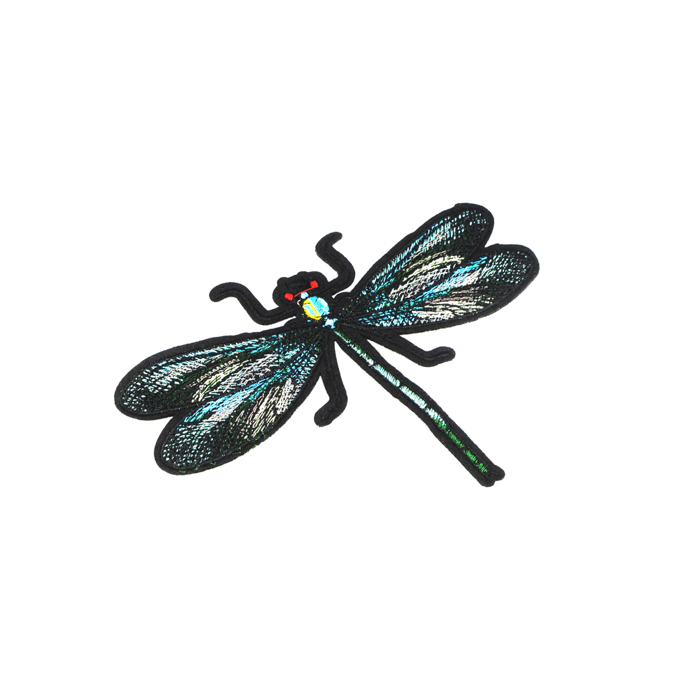 Аппликация тканевая пришивная Стрекоза 20*15см, черный, красный, голубой, желтый. Аппликации Пришивные Ткань, Органза