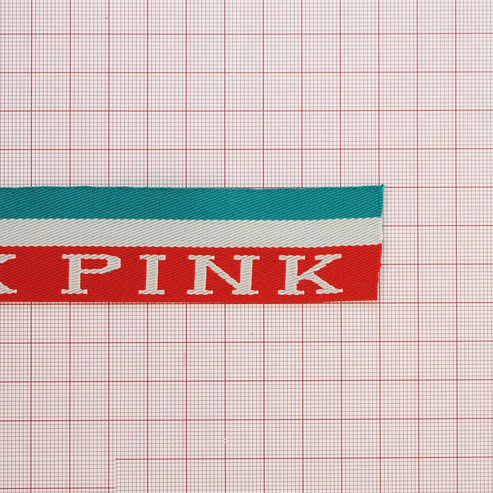 Тесьма тканевая пришивная PINK 3,1см, бирюзовый, красный, белый, 50ярд. Тесьма