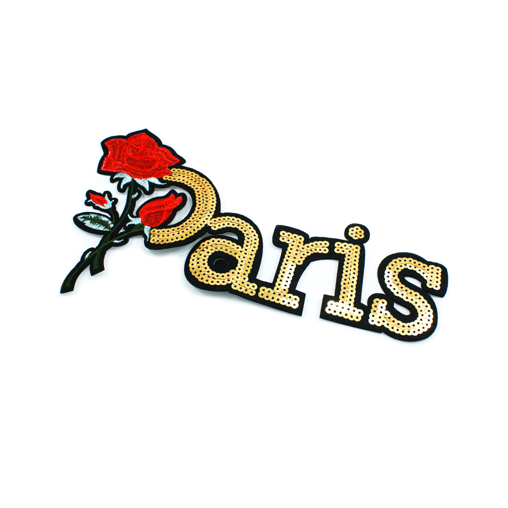 Аппликация пришивная пайетки PARIS 25*14.5см красные, светло-зеленые нити, золотистые пайетки, шт. Аппликации Пришивные Пайетки