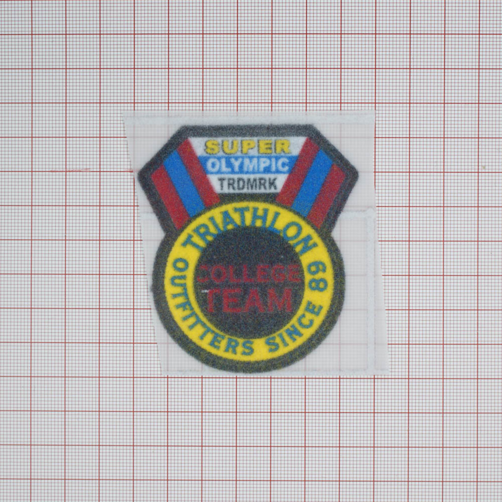 Термоаппликация флок SUPER OLIMPIC TRDMRK, 70*65мм, фигурная, черный, синий, красный, желтый круг, шт. Термопереводки Флок