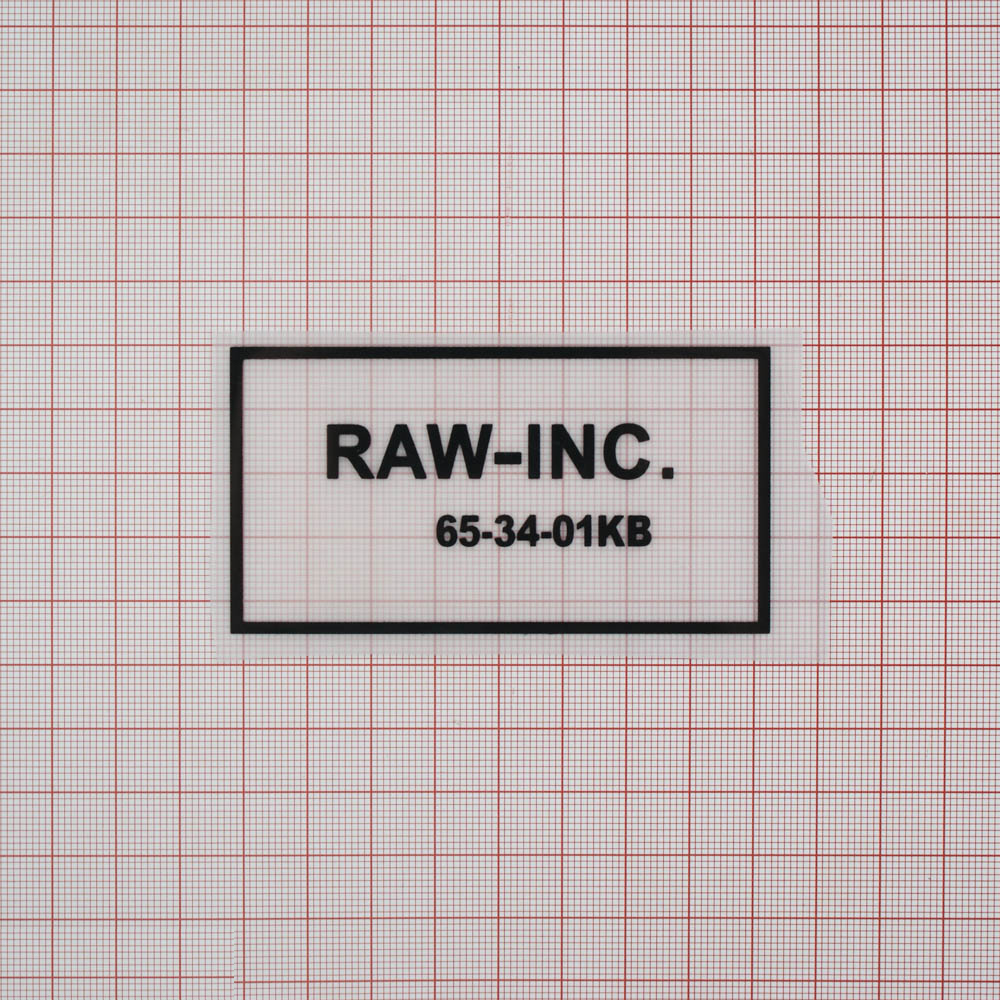 Термоаппликация резиновая прозрачная RAW-INC 84*45мм прямоугольная, черный рисунок, шт. Термопереводки Резиновые, Термопленка