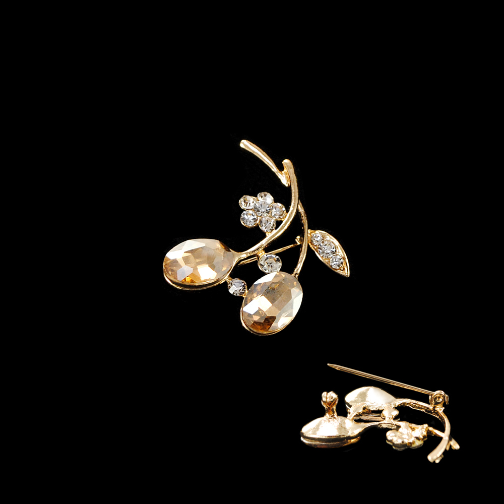 Брошь Оливки GOLD, 2 крупных камня топаз, шт. Броши