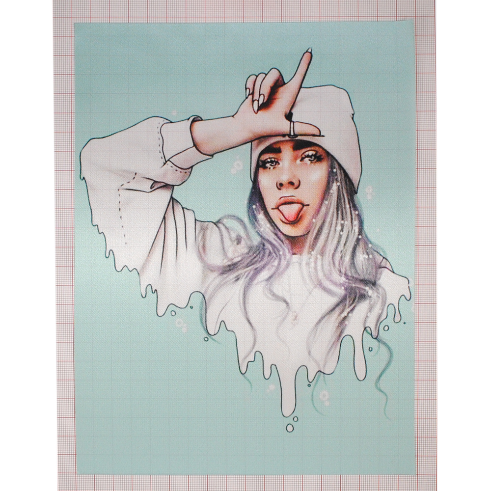 Аппликация пришивная Billie Eilish (в шапке) 18*24см, бирюза /алтас/, шт. Аппликации Пришивные Постер