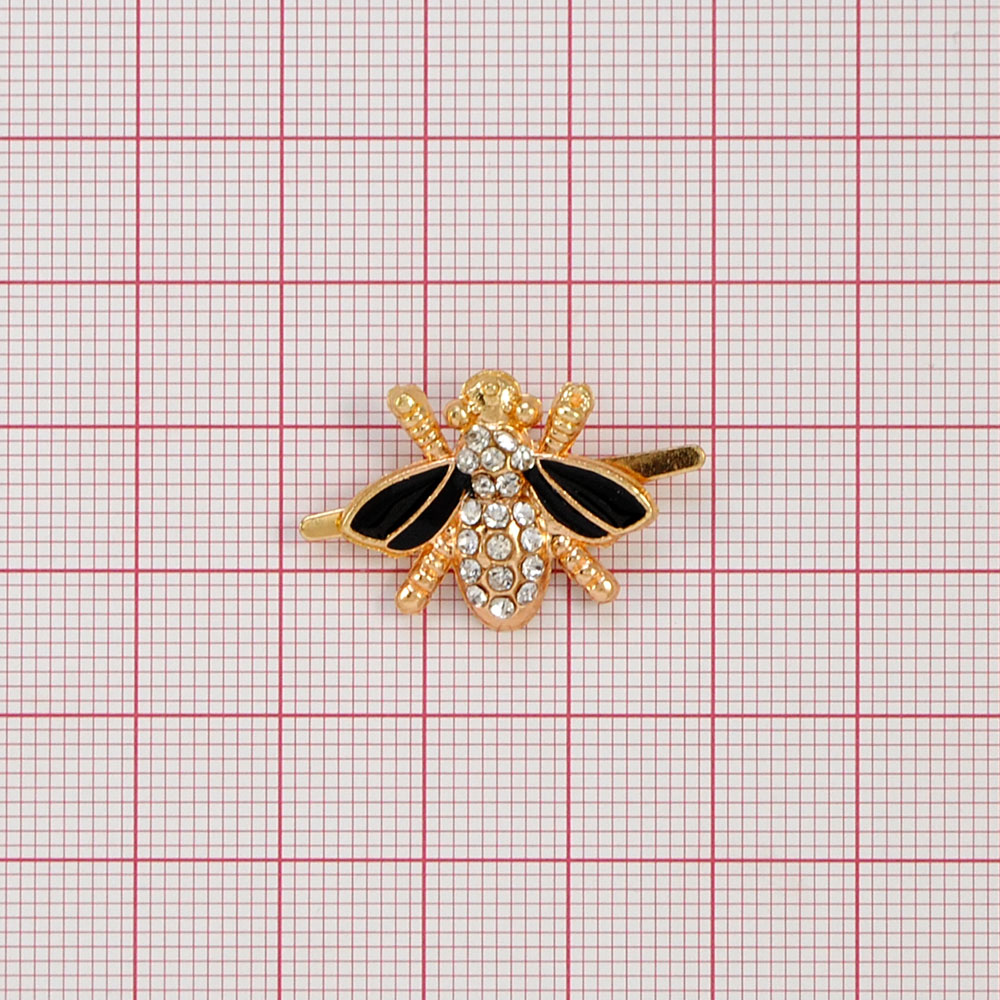 Краб металл Мушка с камешками 22*18мм GOLD, черная эмаль, белые камни, шт. Крабы Металл Цветы, Жуки
