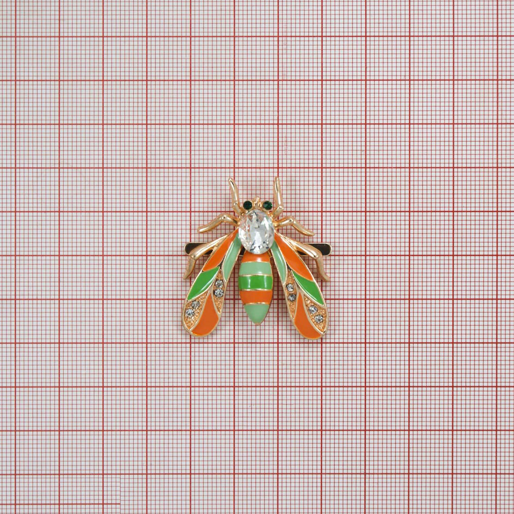 Краб металл Златоглазка 3,5*3,5 GOLD белые и зеленые камни, оранжевая и светло-зеленая эмаль, шт. Крабы Металл Цветы, Жуки