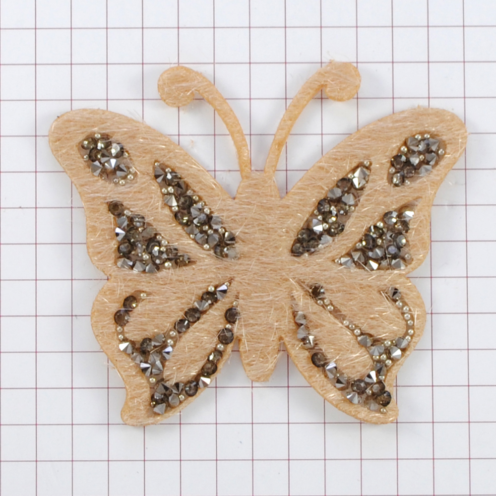 Аппликация клеевая войлок Бабочка 60*52мм бежевый, black diamond, black hematite, шт. Аппликации клеевые Тканевые