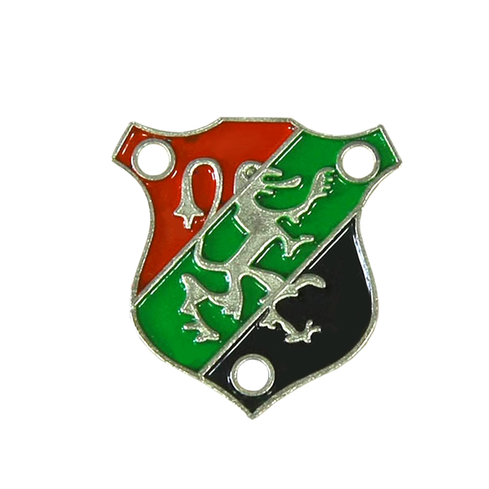 Лейба металл Флаг и Лев  NIKEL, красный, зеленый, черная эмаль, 22*26мм. Лейба Металл