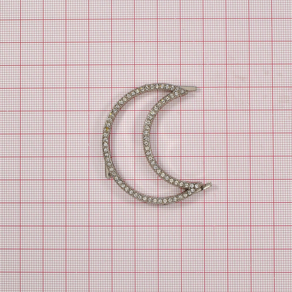 Краб металл Месяц 92122 тонкий 53*23мм NIKEL, белый камень, шт. Крабы Металл Геометрия Декор