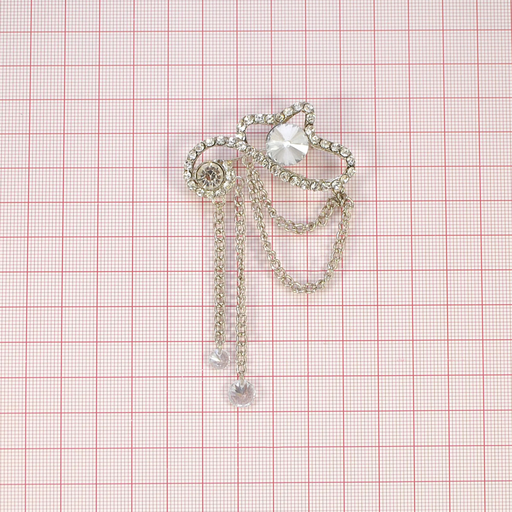 Брошь TS1103553  60*49мм, NIKEL, белые камни, шт. Броши