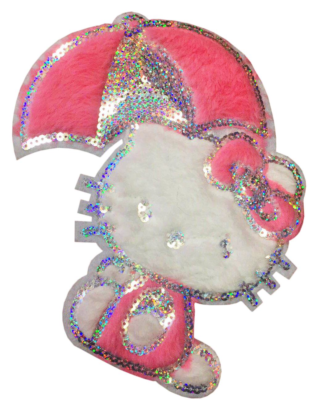 Аппликация пришивная пайетки KITTI, зонт 22,5*18см белый и розовый мех, хамелеон пайетки, шт. Аппликации Пришивные Шерсть, Кружево