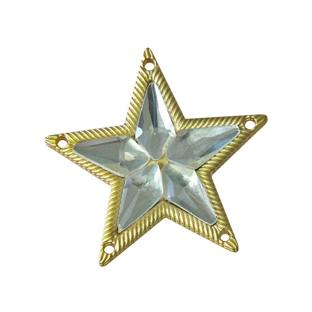 Лейба металл ЗВЕЗДА 43*43мм фигурная, пришивная с 5 отверстиями GOLD, белые камни. Лейба Металл