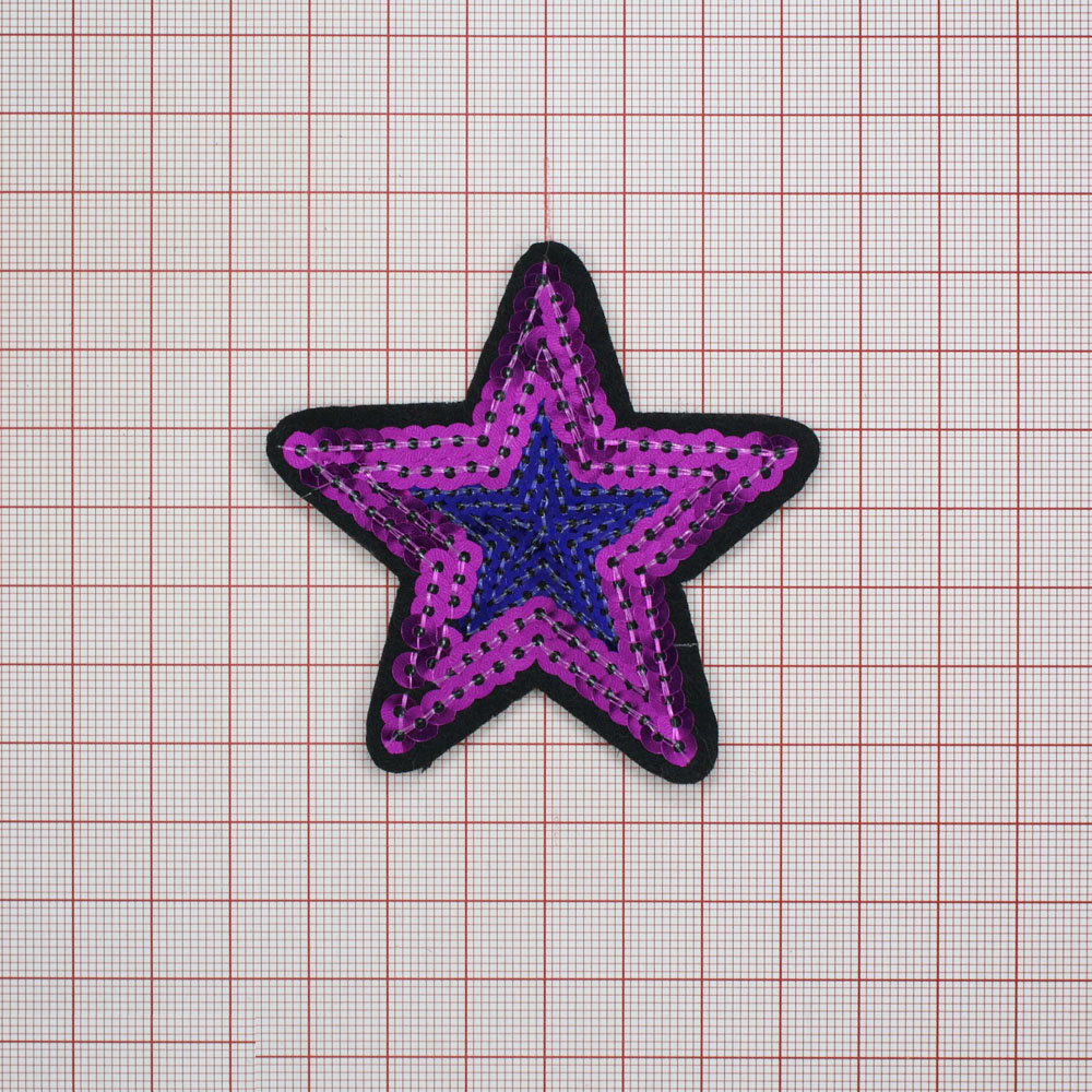 Аппликация клеевая пайетки Звезда 7*7см розовый, фиолетовый. Аппликации клеевые Пайетки