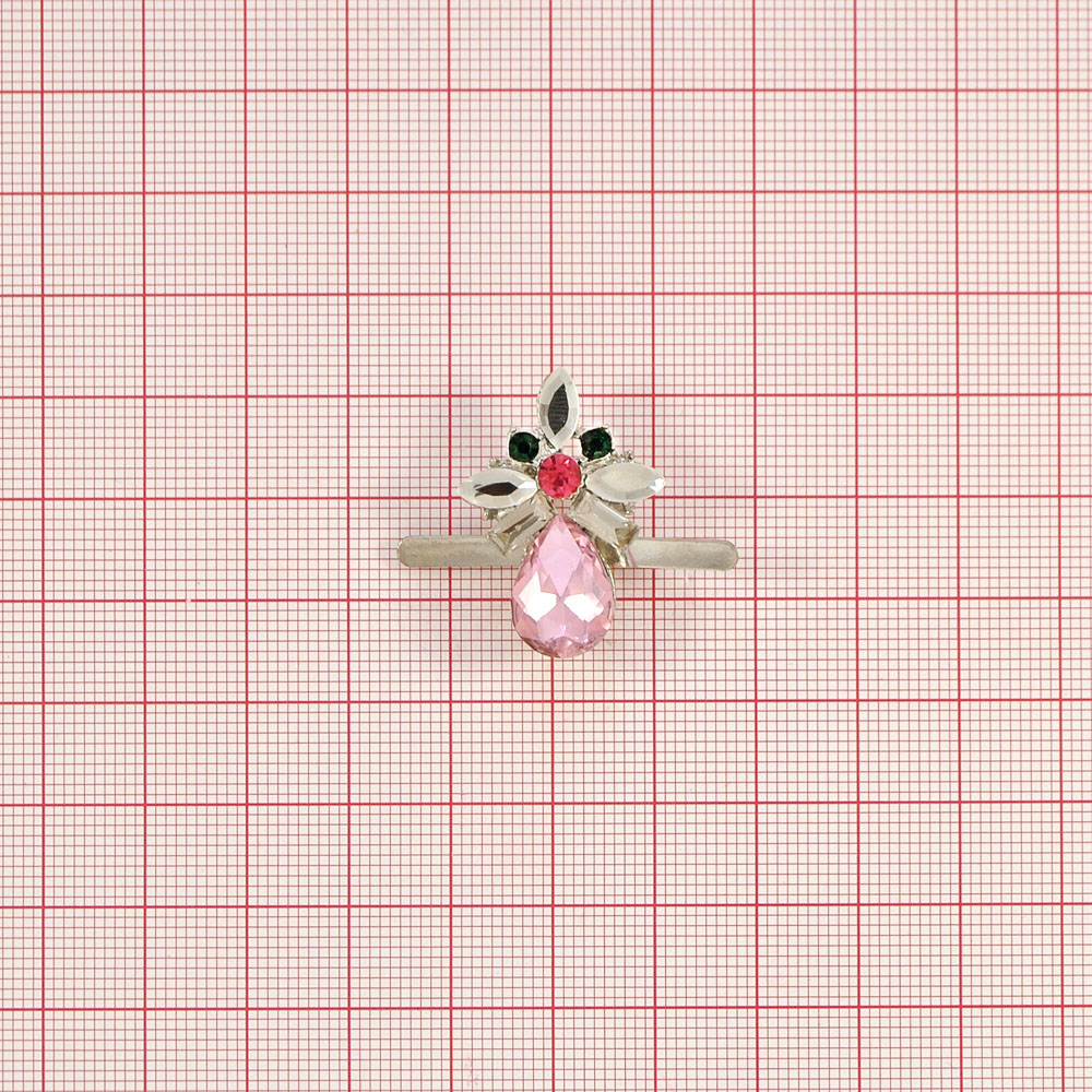 Краб металл Ананасик 29*20мм NIKEL, белые, розовые, зеленые камни, шт. Крабы Металл Геометрия Декор