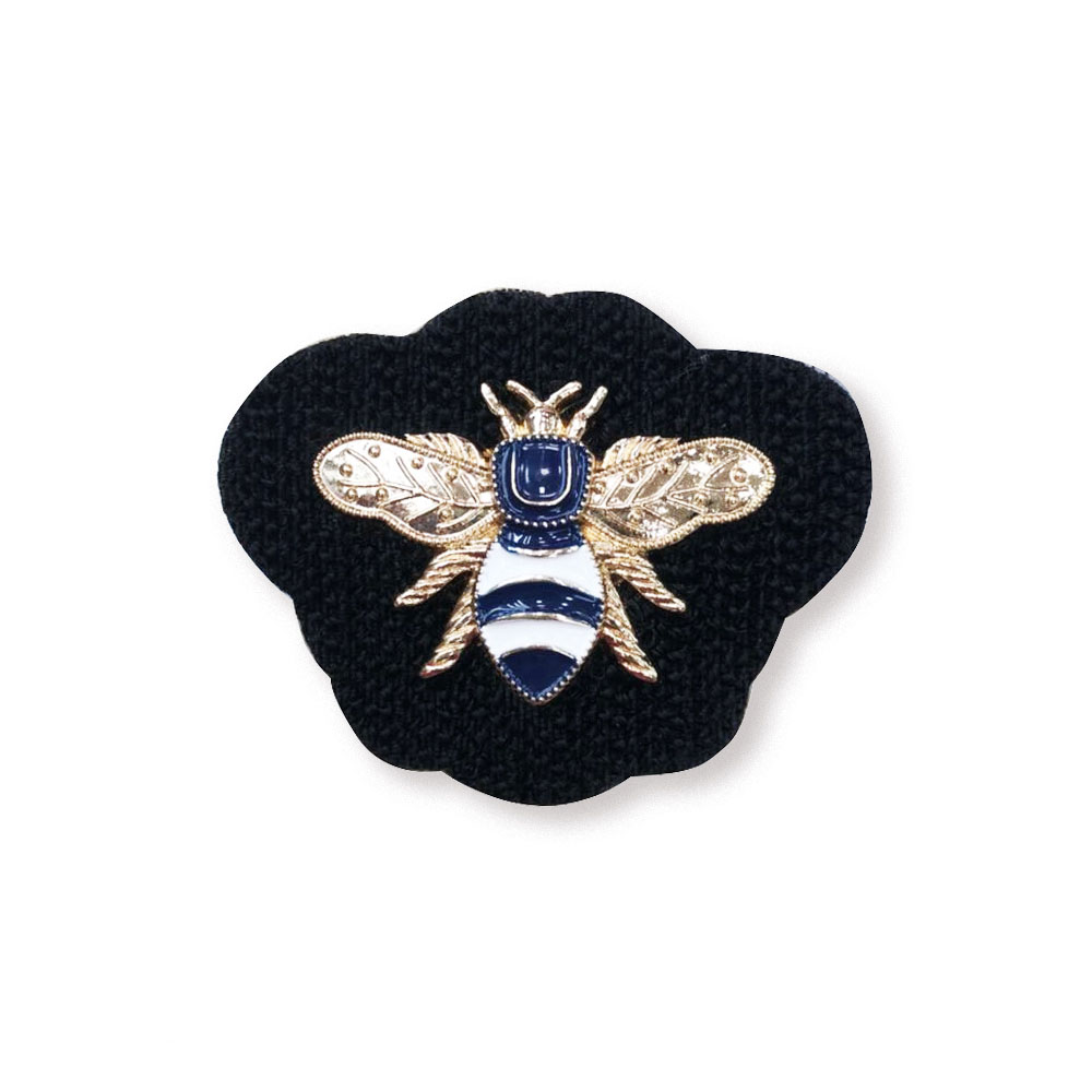 Лейба Нашивка ворс и металл Пчела 50*40мм, черный, синяя и белая эмаль, GOLD, шт. Лейба Войлок, Ворс
