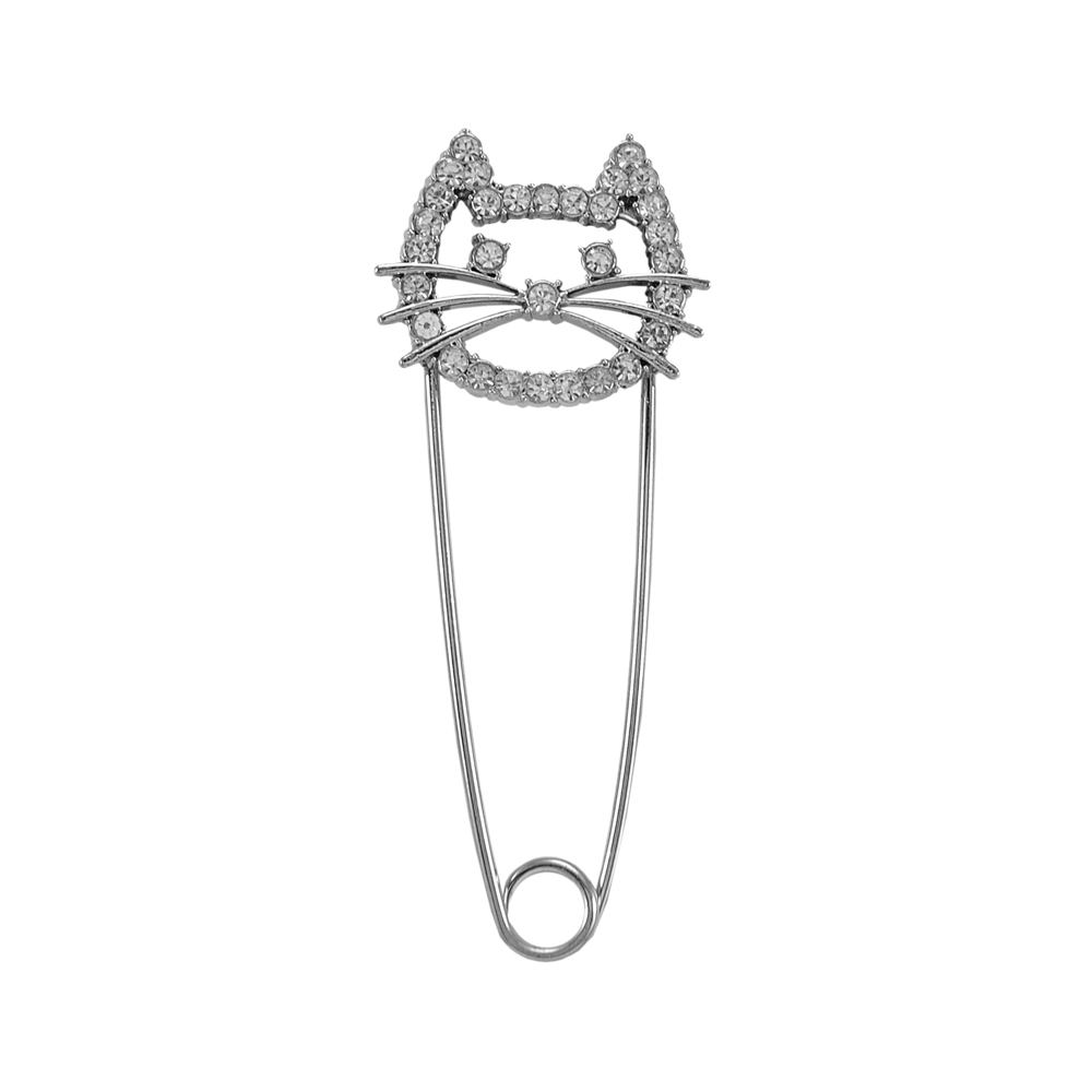 Булавка Мордочка кота, 7*3см, серебро, стразы, шт. Булавки