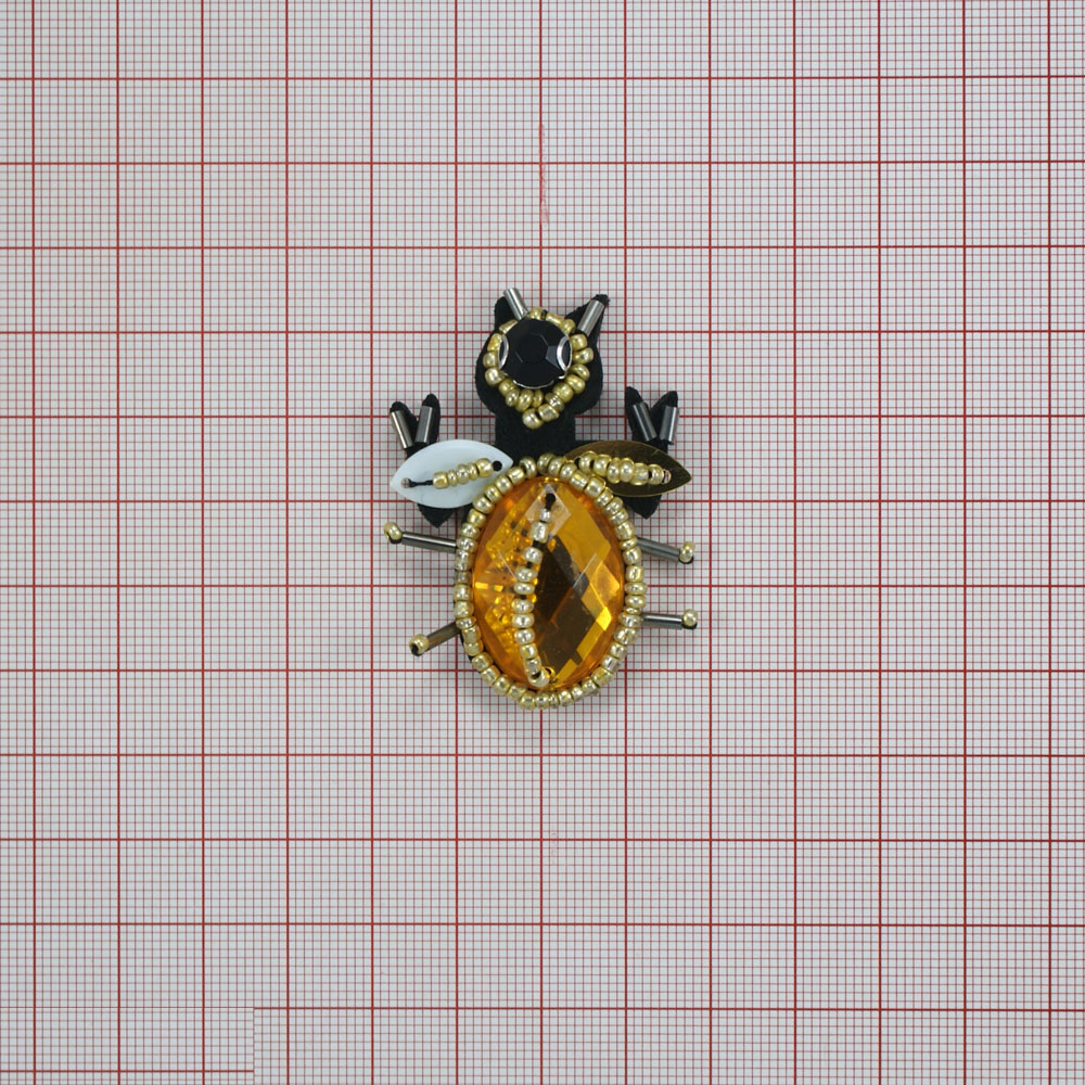 Аппликация пришивная бисер Паучок 5*4см черный, золотые камни, белые и оранжевые камни, шт. Аппликации Пришивные Стразы, Бисер, Металл