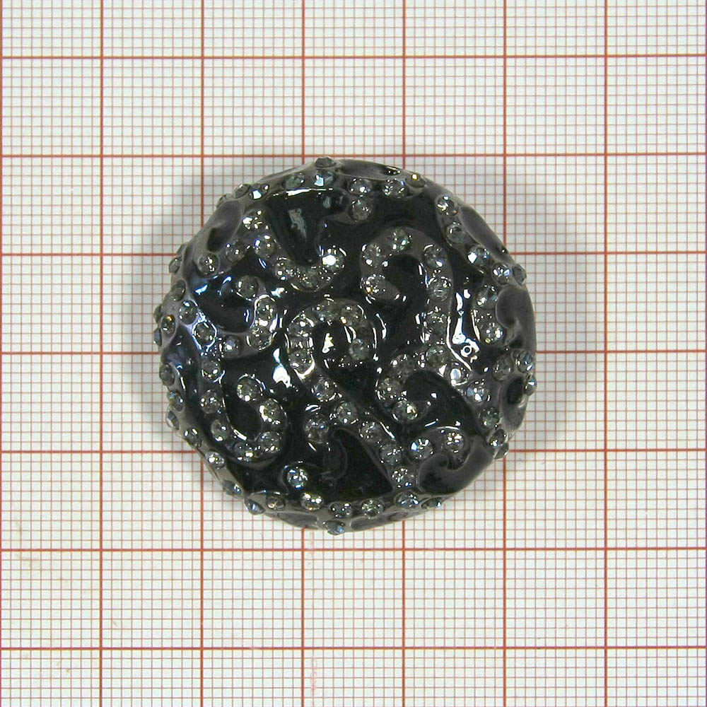Украшение стеклянное 3279492 /пуговица/ BLACK NIKEL, чернаяя эмаль, прозрачные черные камни, шт. Пуговица Декор