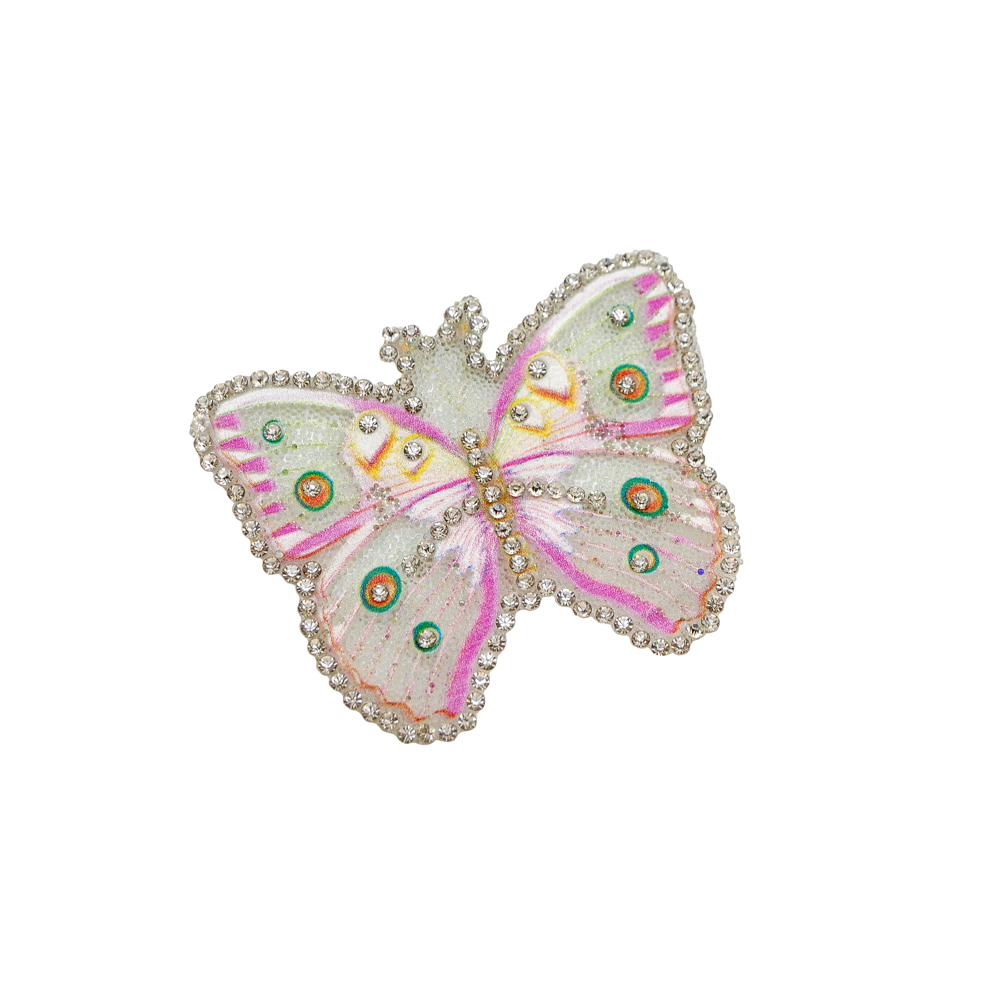 Аппликация клеевая стразы Бабочки 32*42см, белый, розовый, светло-зеленый, белые камни, шт. Аппликации клеевые Стразы