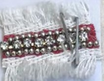 Тесьма декор с бахромой, белая со стразами,красный, ярд. Тесьма