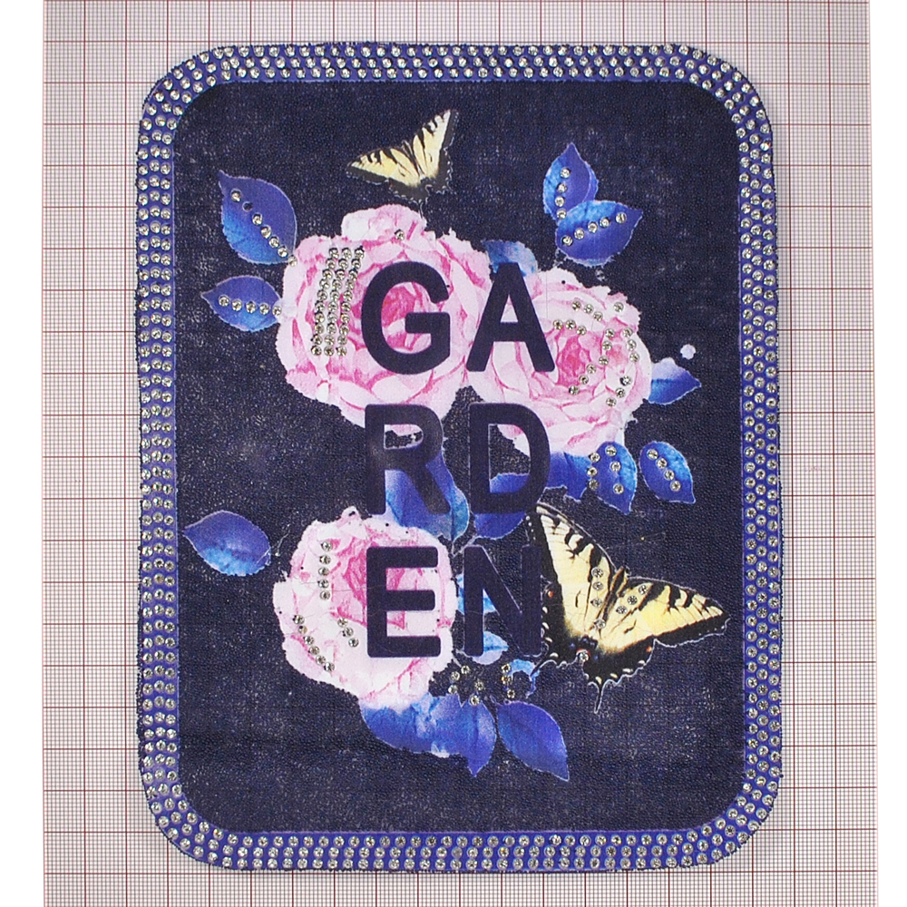 Аппликация клеевая стразы Garden Розы 15*20см темно-синий, белые камни кант . Аппликации клеевые Стразы комб.