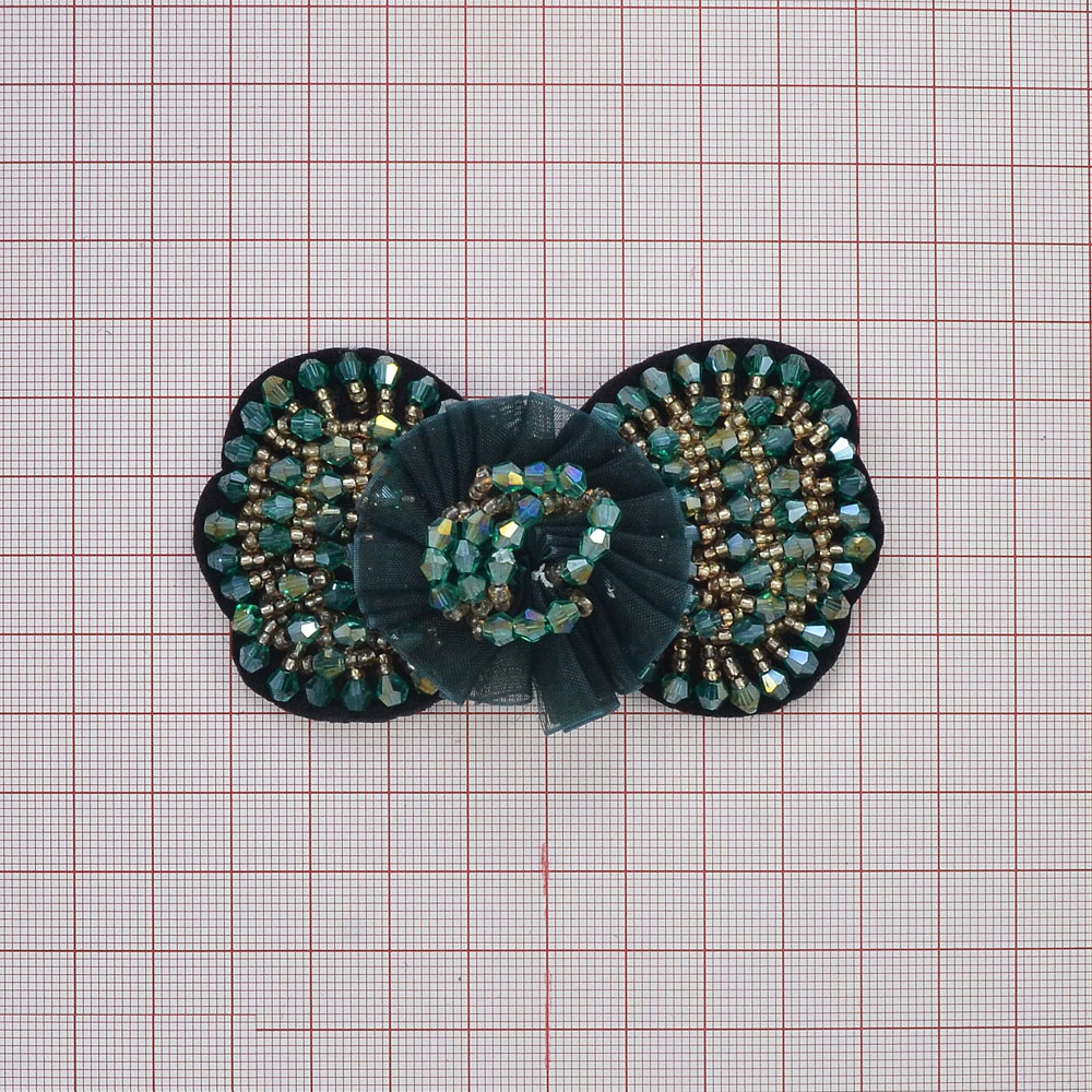 Аппликация декор Бантик-рюш зеленый, синий рюш. Аппликация Декор