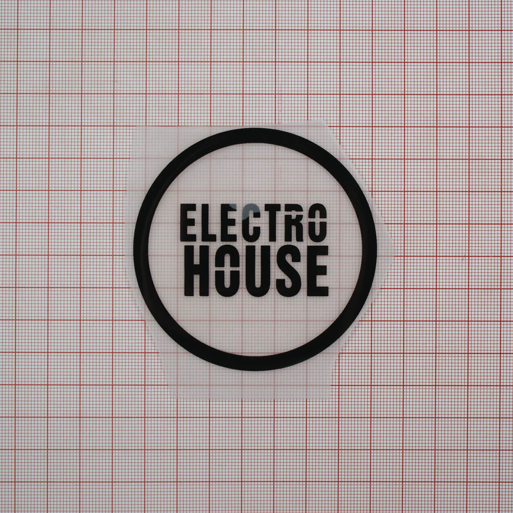 Термоаппликация резиновая прозрачная Electro house 75мм круглая, черный рисунок, шт. Термопереводки Резиновые, Термопленка