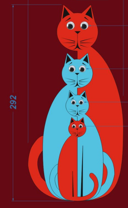 Термотрансфер DTF, Коты (с глазками), 14,3*29,2см, глаза 9005, 9004, 9020, 9019, шт. Термотрансфер