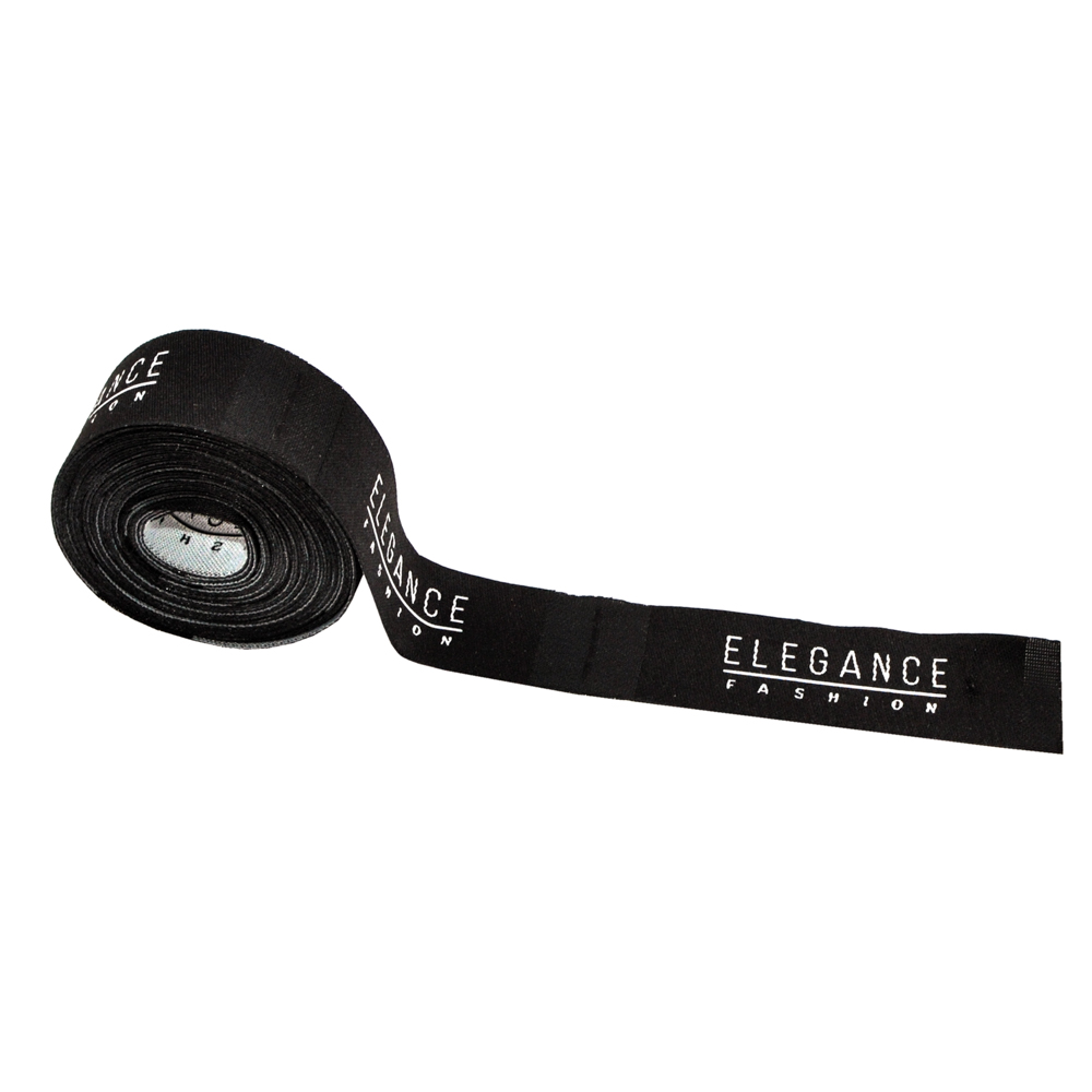 Этикетка тканевая вышитая Elegance №7, 2*6,5см, черная и белый лого /70 atki/, шт. Вышивка / этикетка тканевая