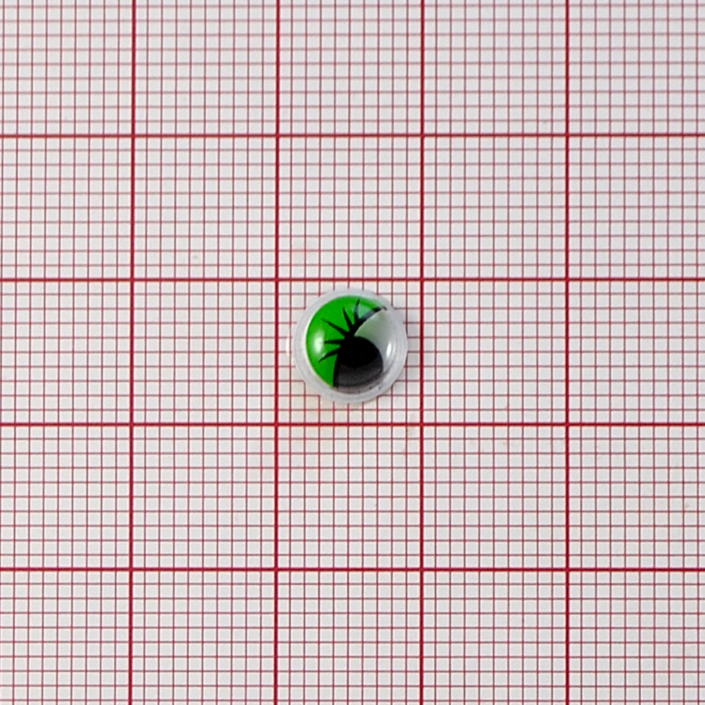Глаз F-04, 8мм, белый, зеленые реснички, подвижный черный зрачок, 1тыс.шт. Глазики F