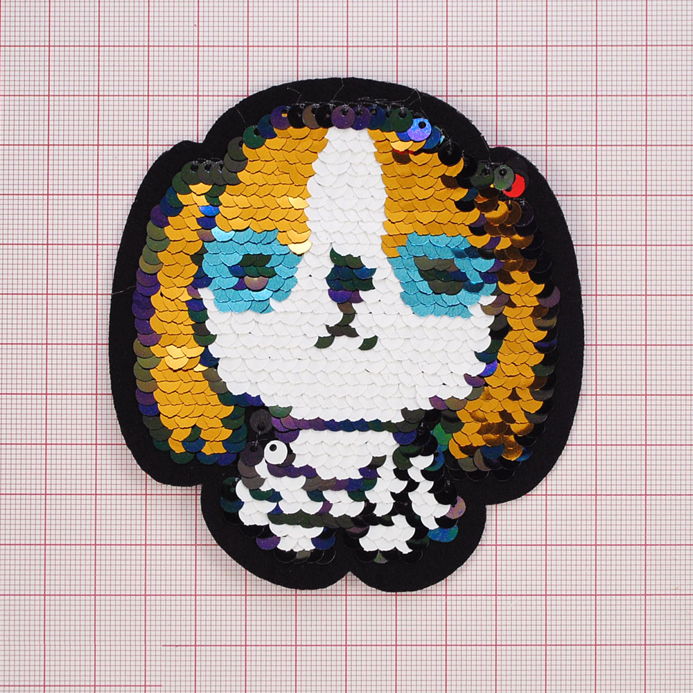 Аппликация клеевая пайетки двусторонняя Собачка 10,5*10см, черный, белый, золото, голубой, фиолетовый, зеленый, шт. Аппликации клеевые Пайетки