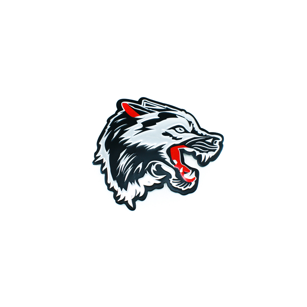 Лейба пластик Голова волка правая  7,3*7,4см черный, серебро, красный. Лейба Пластик