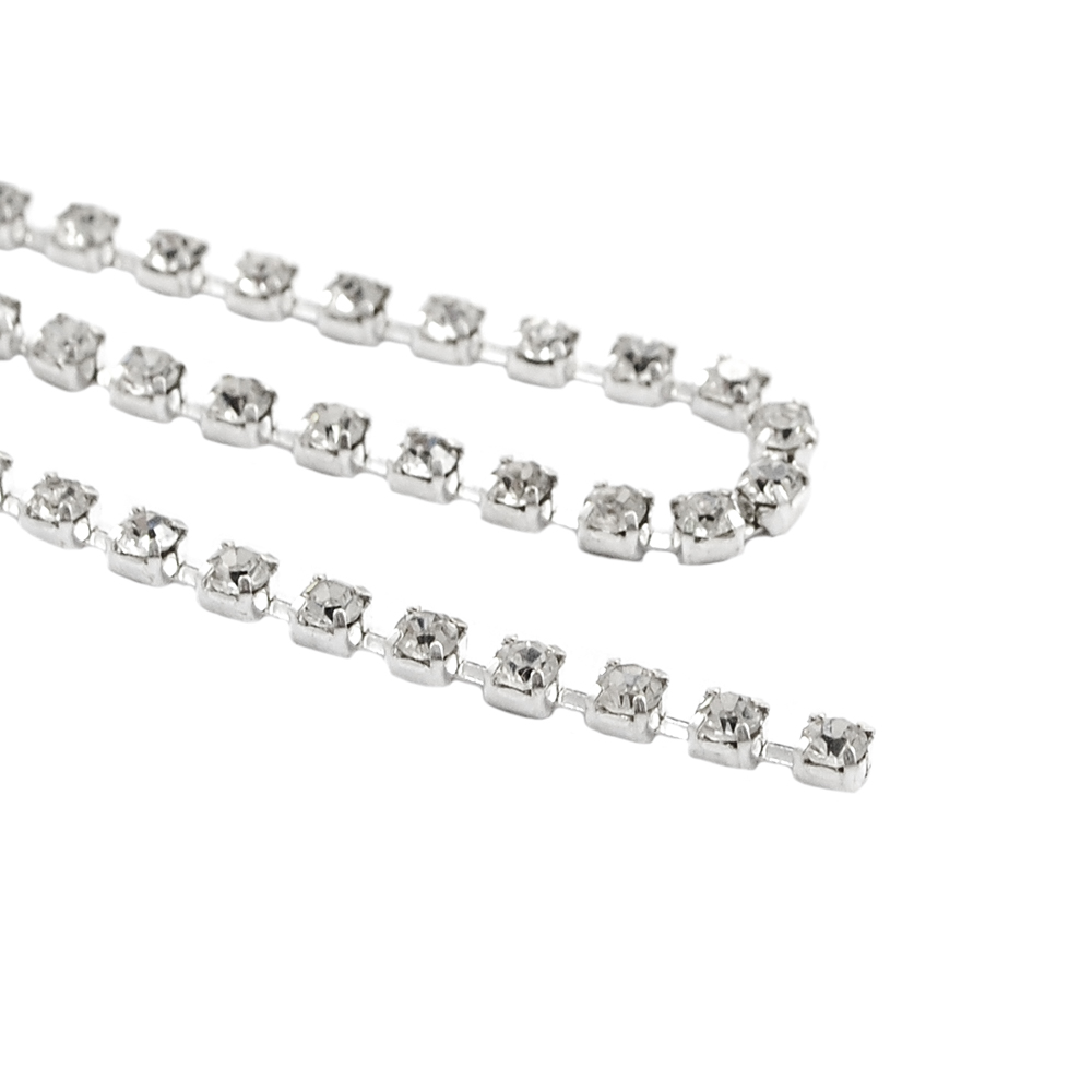 Тесьма стразы SS8, никель, белые камни, ярд. Тесьма из страз